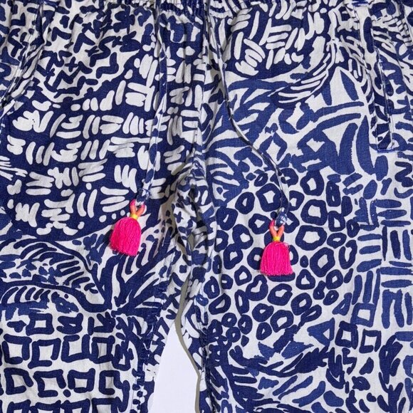 Lilly Pulitzer Women's S Aden Linen Pant Blue White Home Slice Beach Tassel - Picture 2 of 12